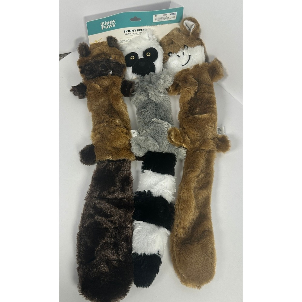 ZippyPaws Skinny Peltz Dog Toy 3-Pack‎ Large Brown Grey New No Stuffing Squeaky